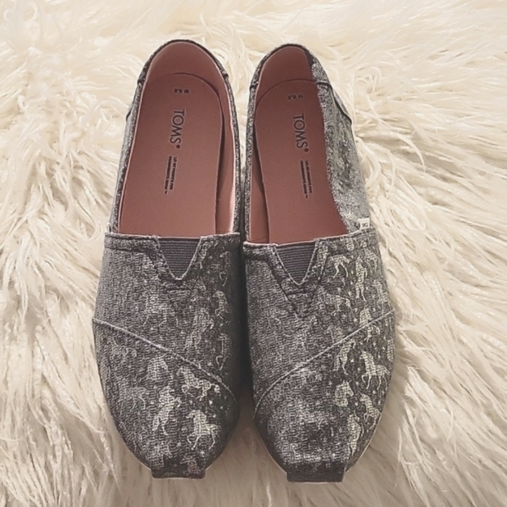 TOMS Alpargata Espadrilles Grey Foil Unicorn Slip On Shoes Size 9.5 - Picture 10 of 11